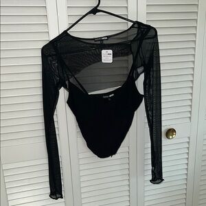 Fashion Nova Black two piece corset and mesh top